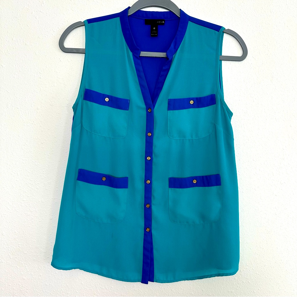 Aqua Semi-Sheer Teal & Royal Blue Sleeveless Top